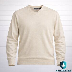 Dockers Ivory V-Neck Sweater Classic Preppy Ivy League Mens L